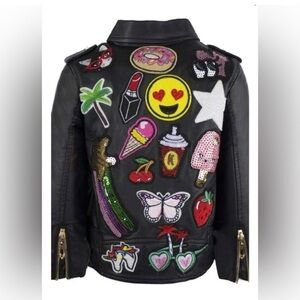 Lola + the boys size 8 vegan leather all about the patch jacket moto cafe racer